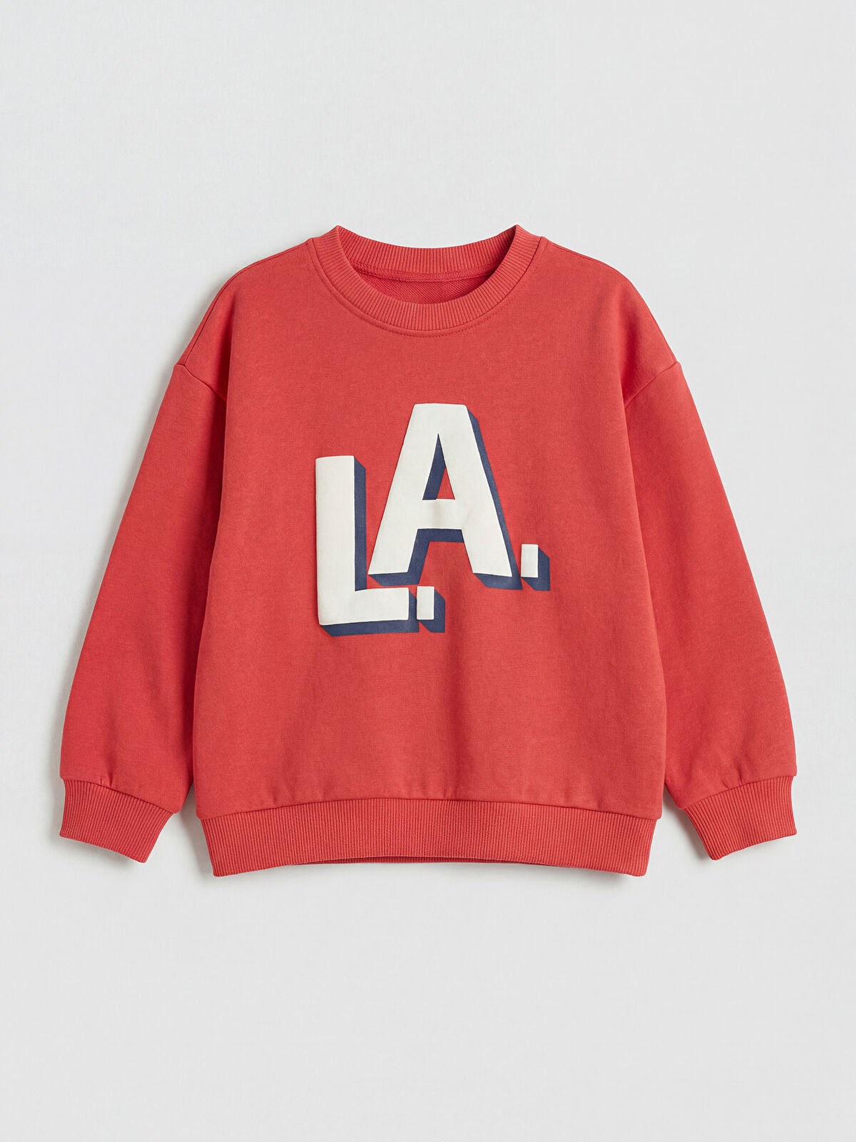 Kırmızı Bisiklet Yaka LA Baskılı Erkek Çocuk Sweatshirt