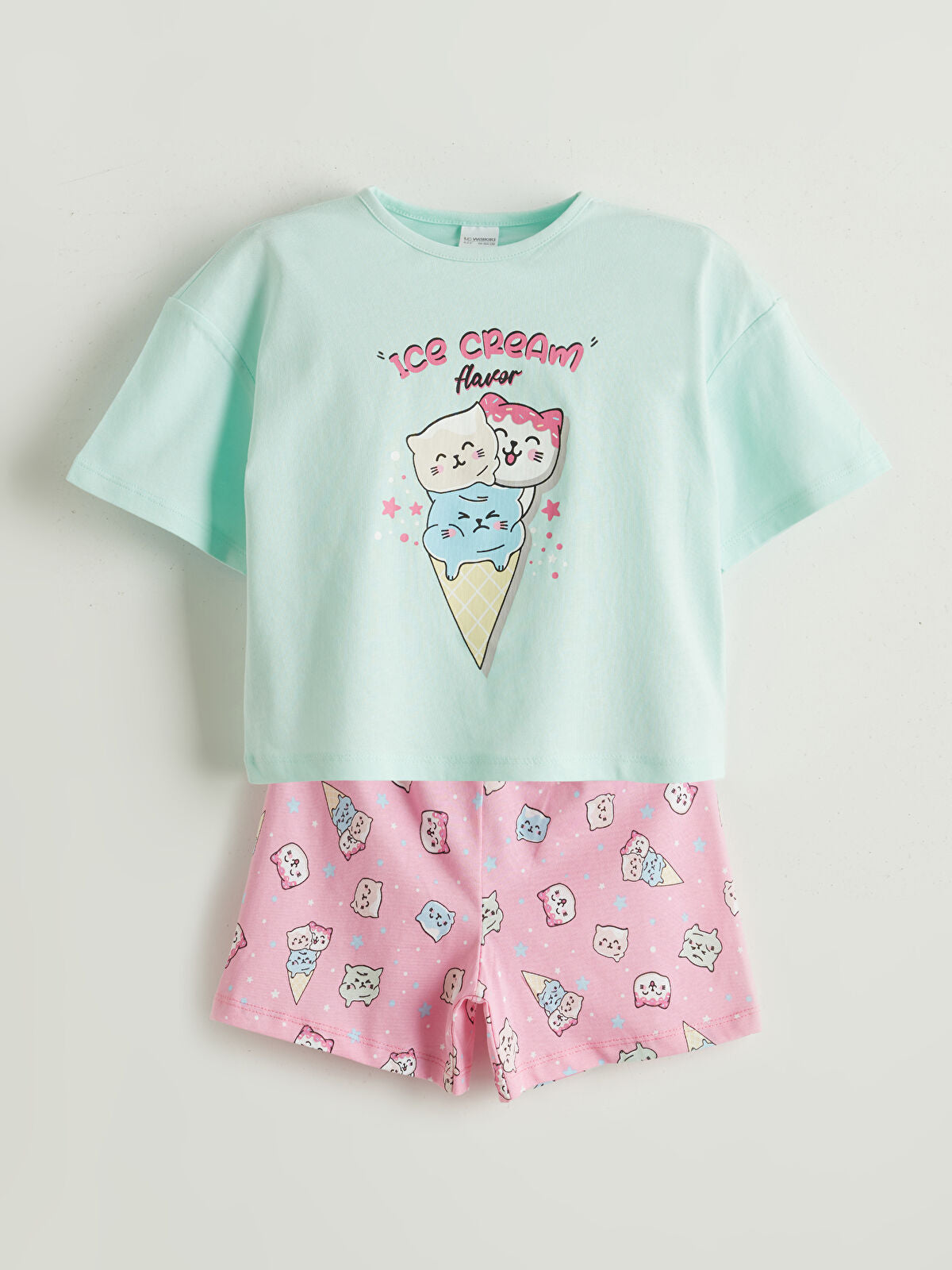 Mavi Baskılı Kız Çocuk Şortlu Pijama Takım