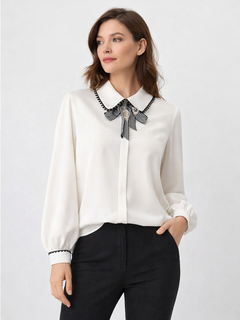 Defnestore Store Volanlı Boncuk Detaylı Mavi Tunik Bluz