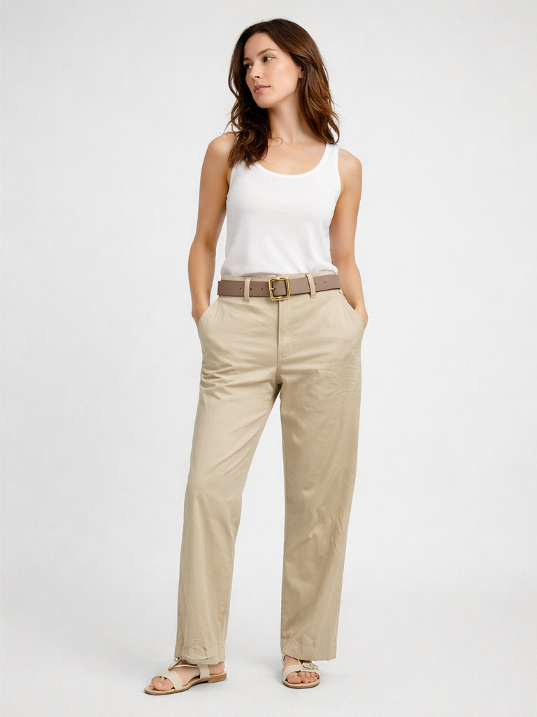 Xlove Bej Renk Kemerli Gabardin Pantolon