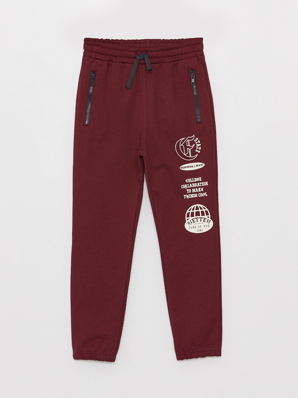Bordo Beli Lastikli Baskılı Erkek Çocuk Jogger Eşofman Altı