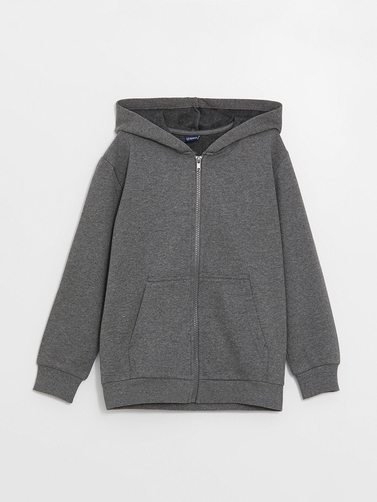 Antrasit Kapüşonlu Basic Uzun Kollu Erkek Çocuk Fermuarlı Sweatshirt