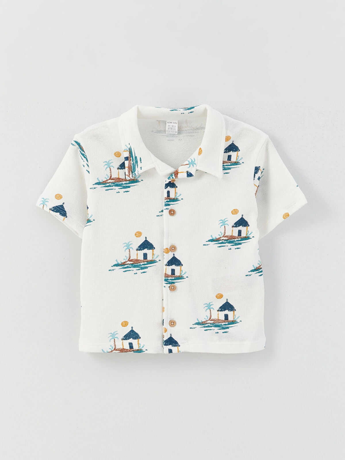 Bej Polo Yaka Desenli Erkek Bebek Gömlek