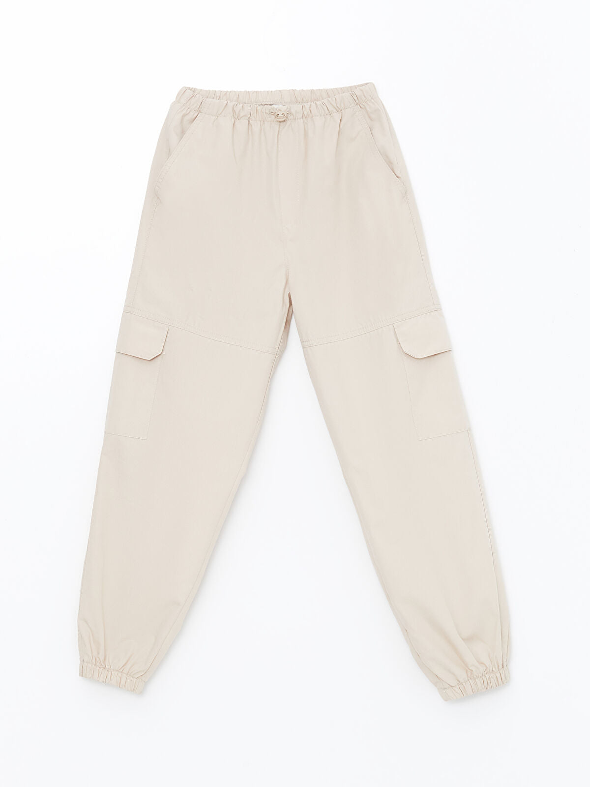 Bej Beli Lastikli Kız Çocuk Kargo Jogger Pantolon