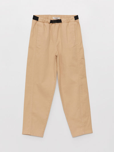 Bej Beli Lastikli Slouchy Kız Çocuk Pantolon