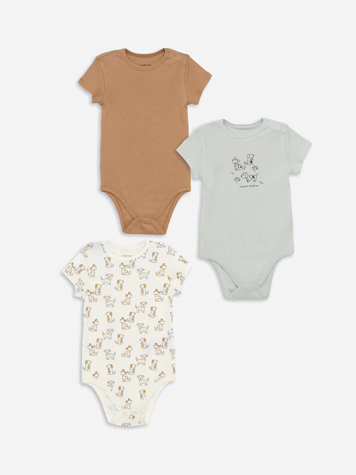 Bej Bisiklet Yaka Erkek Bebek Çıtçıtlı Body 3'lü