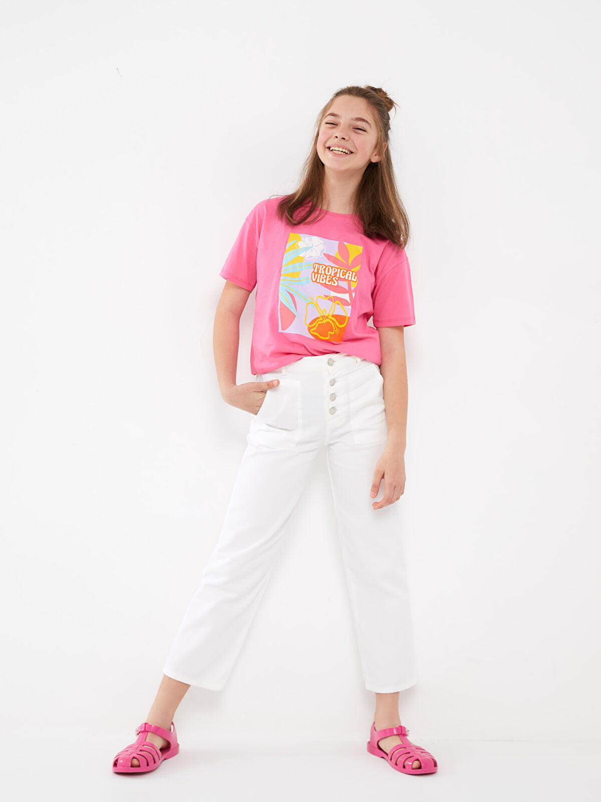 Beyaz Basic Geniş Paça Kız Çocuk Pantolon