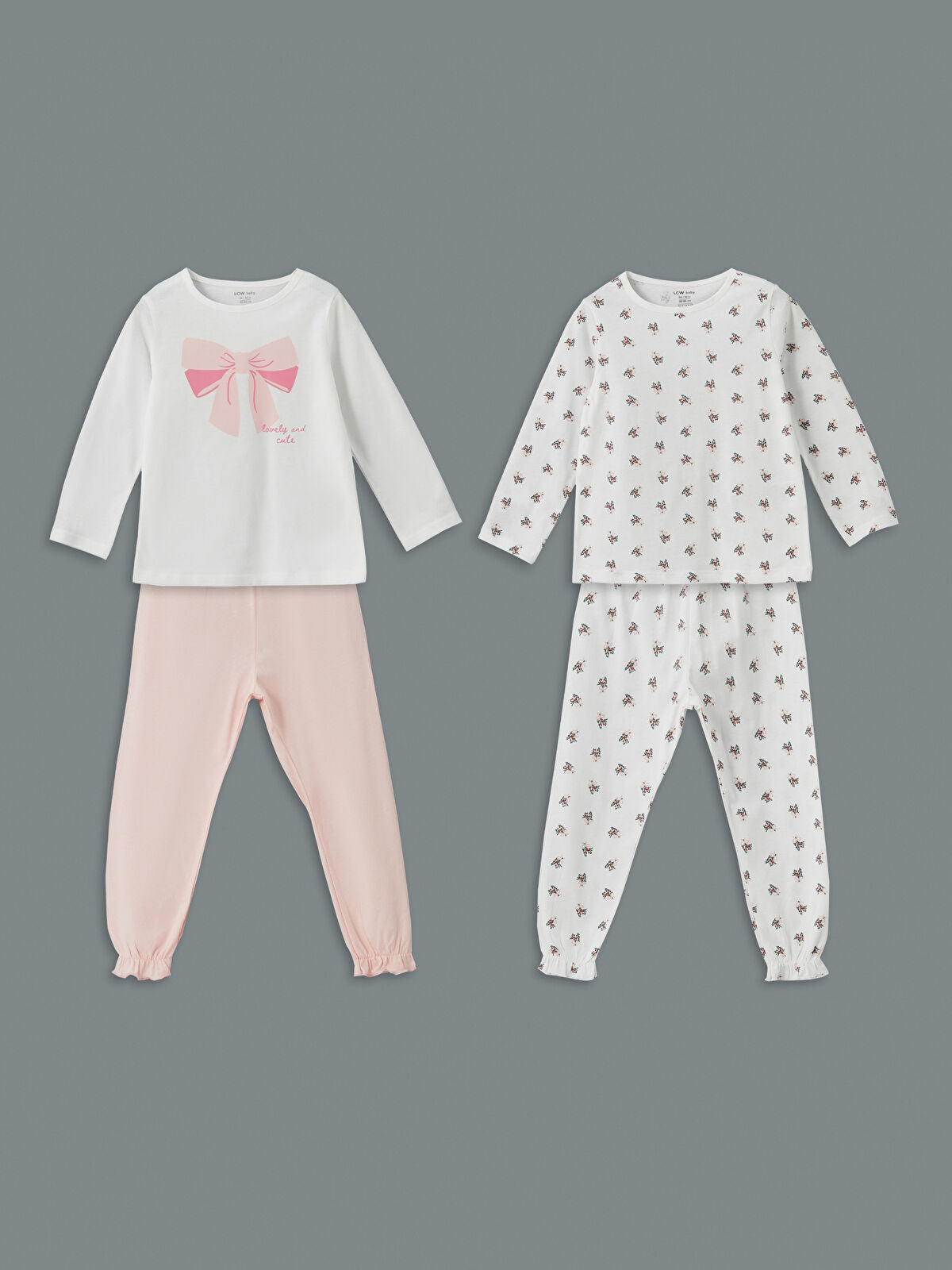 Beyaz Bisiklet Yaka Baskılı Kız Çocuk Pijama Takım 2'li