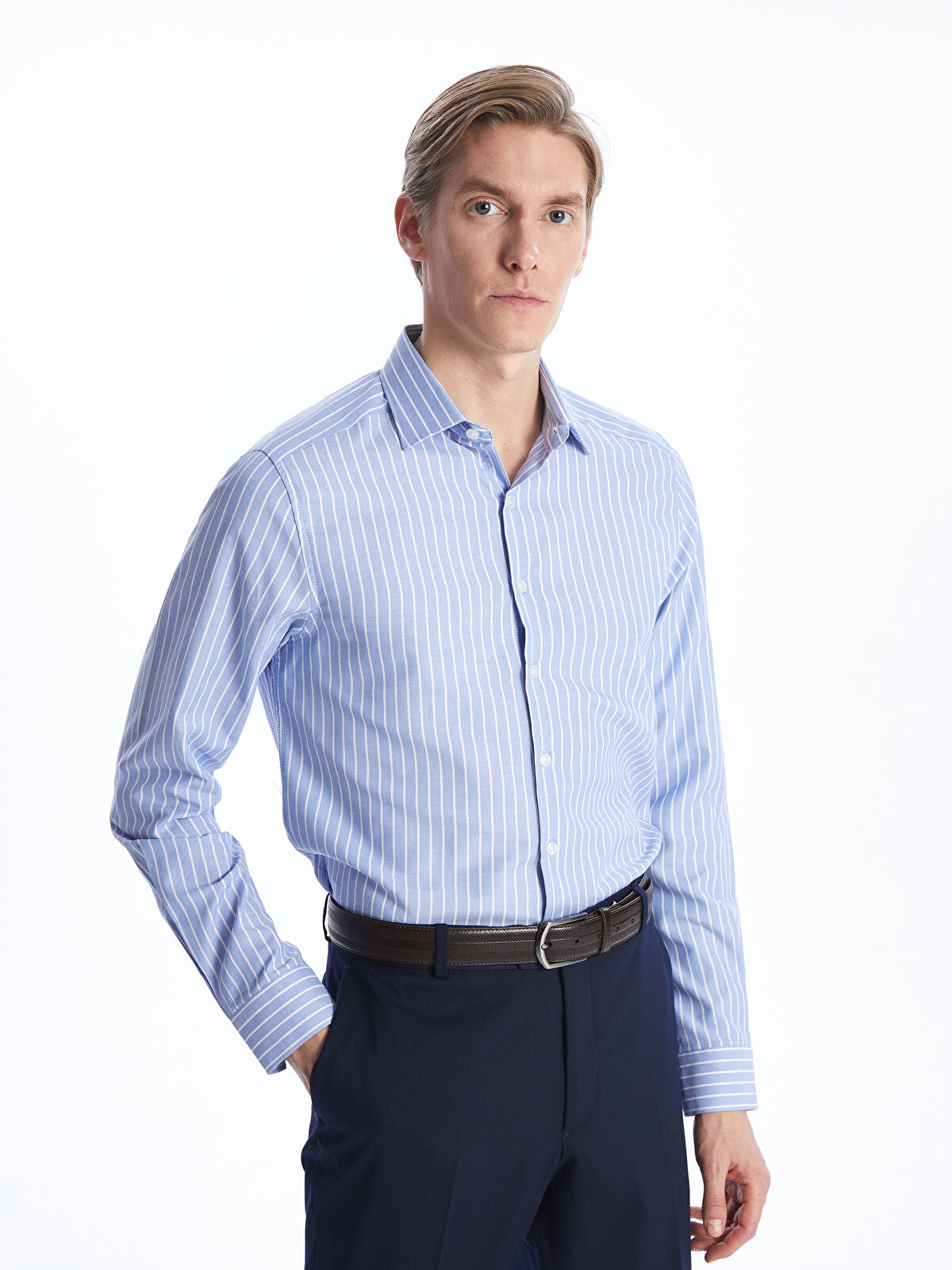 Mavi Slim Fit Uzun Kollu Gabardin Erkek Gömlek