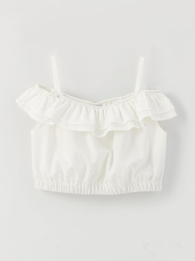 Beyaz Kare Yaka Basic Kız Çocuk Crop Bluz