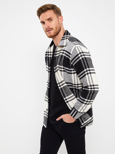 Siyah Regular Fit Uzun Kollu Ekose Erkek Oduncu Gömlek Ceket