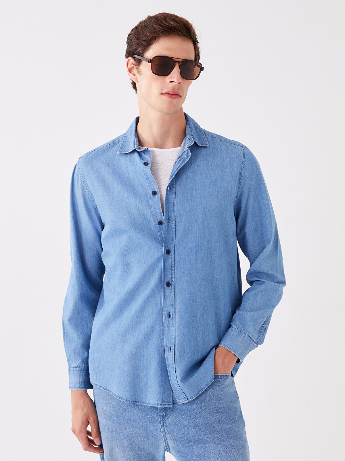 Mavi Regular Fit Uzun Kollu Erkek Jean Gömlek