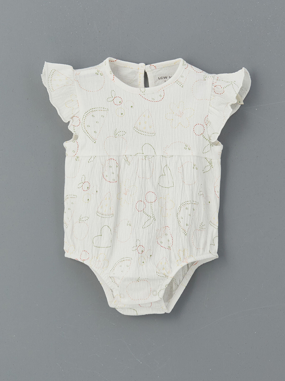 Ekru Baskılı Kız Bebek Çıtçıtlı Body