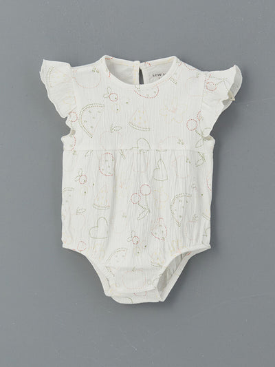 Ekru Baskılı Kız Bebek Çıtçıtlı Body
