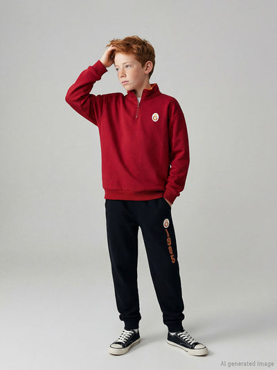 Siyah Beli Lastikli Galatasaray Baskılı Erkek Çocuk Jogger Eşofman Alt