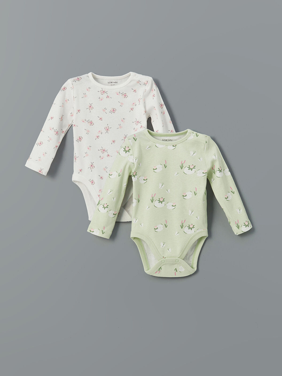 Ekru Baskılı Kız Bebek Çıtçıtlı Body 2'li