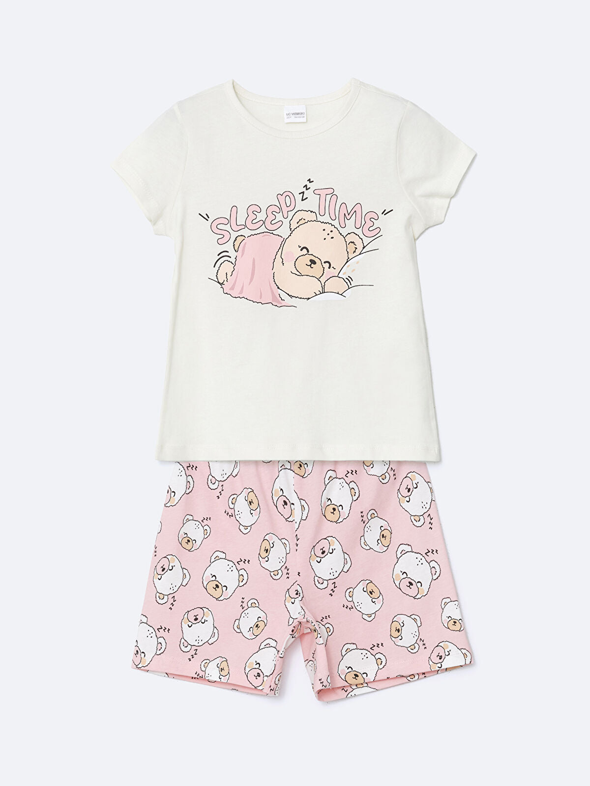 Ekru Baskılı Kız Çocuk Pamuklu Şortlu Pijama Takımı