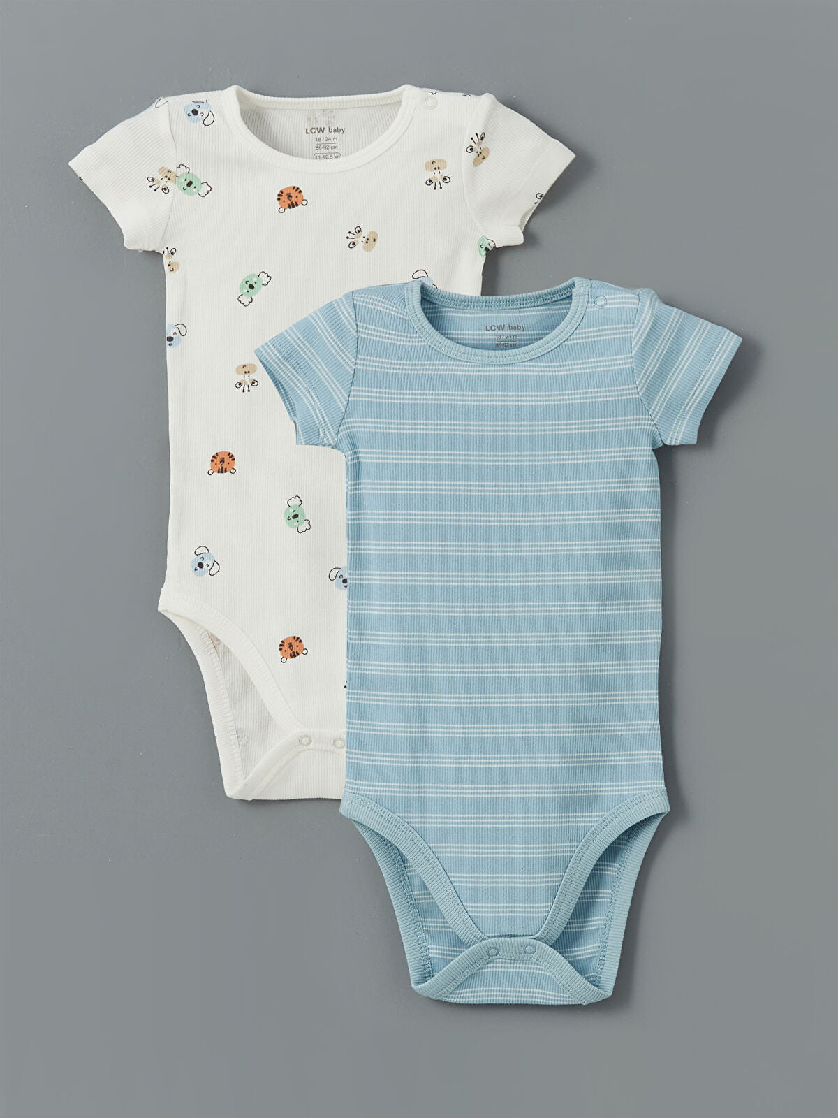 Ekru Bisiklet Yaka Baskılı Erkek Bebek Çıtçıtlı Body 2'li