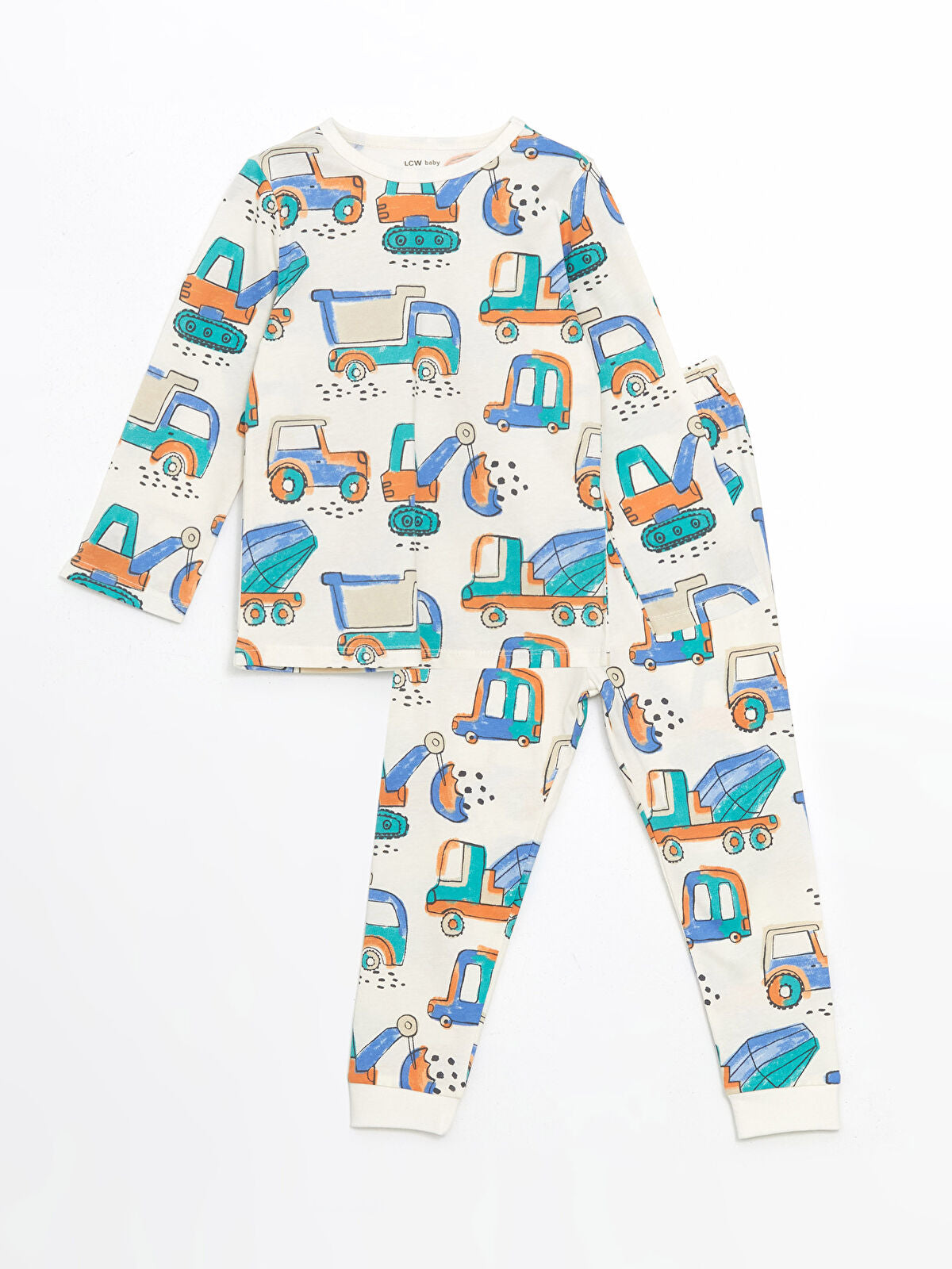 Ekru Bisiklet Yaka Baskılı Erkek Bebek Pijama Takım
