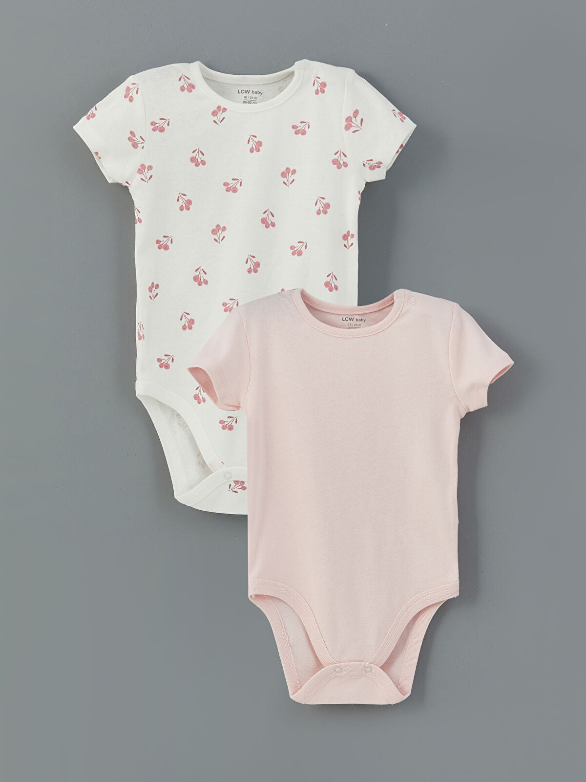 Ekru Bisiklet Yaka Baskılı Kız Bebek Çıtçıtlı Body 2'li