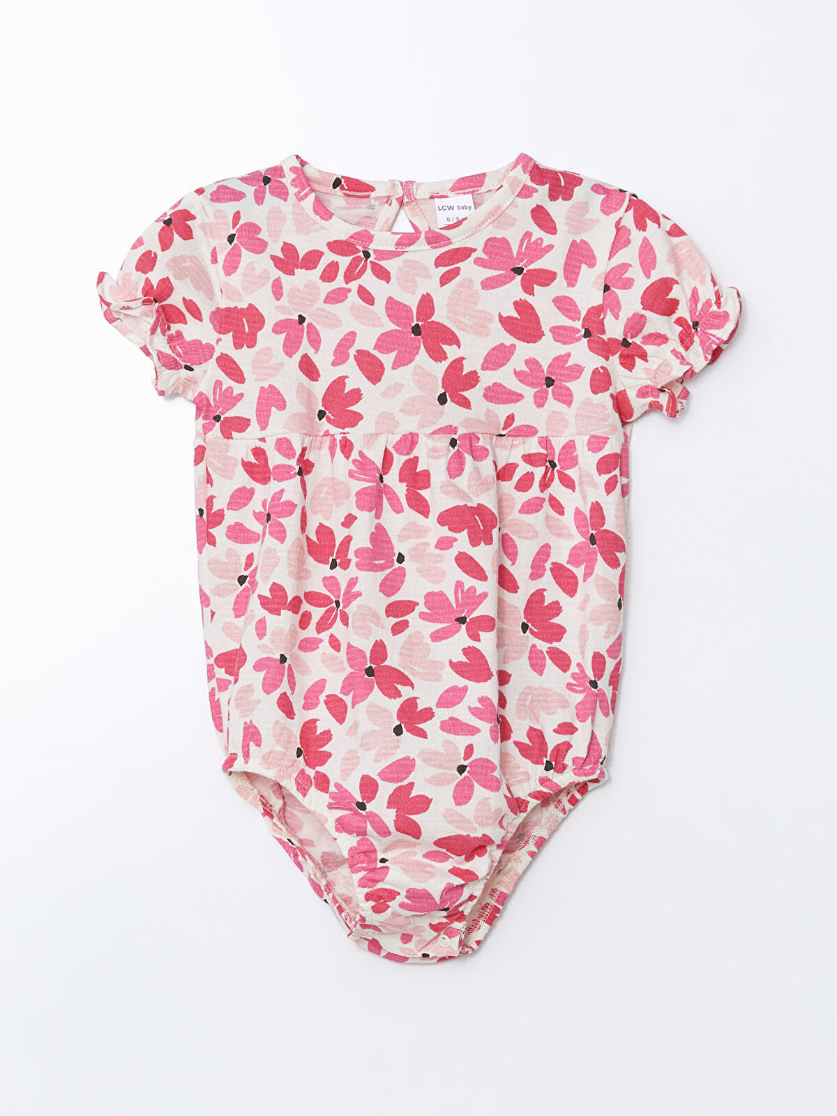 Ekru Bisiklet Yaka Çiçekli Kız Bebek Çıtçıtlı Body