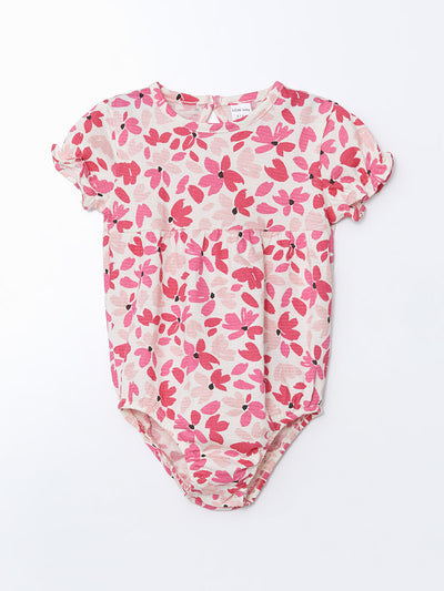 Ekru Bisiklet Yaka Çiçekli Kız Bebek Çıtçıtlı Body