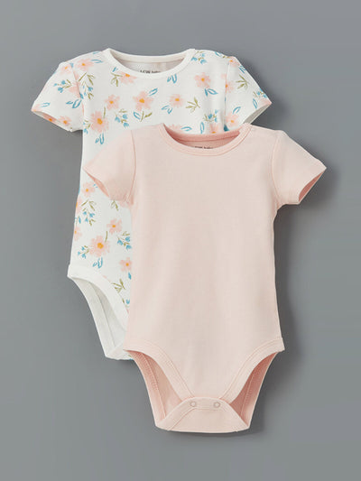 Ekru Bisiklet Yaka Kız Bebek Çıtçıtlı Body 2'li