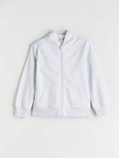 Gri Uzun Kollu Kız Çocuk Fermuarlı Sweatshirt