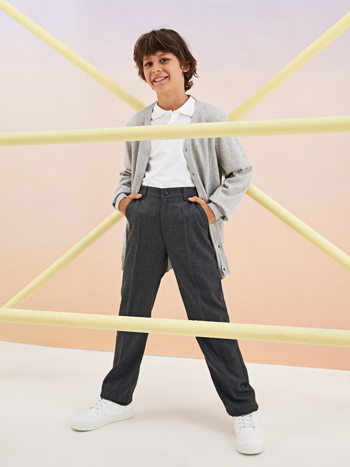 Gri Beli Lastikli Basic Gabardin Erkek Çocuk Pantolon