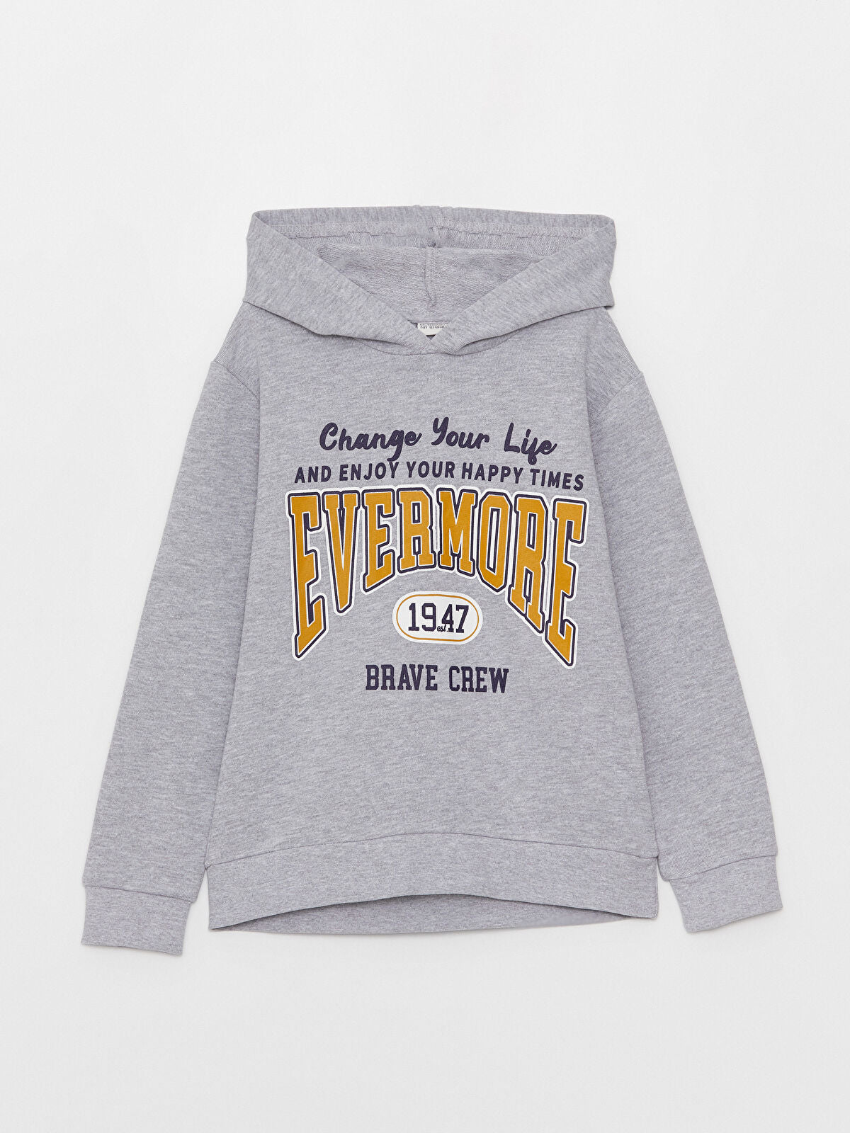 Gri Kapüşonlu Baskılı Uzun Kollu Erkek Çocuk Sweatshirt