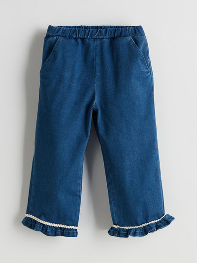 İndigo Beli Lastikli Kız Çocuk Jean Pantolon