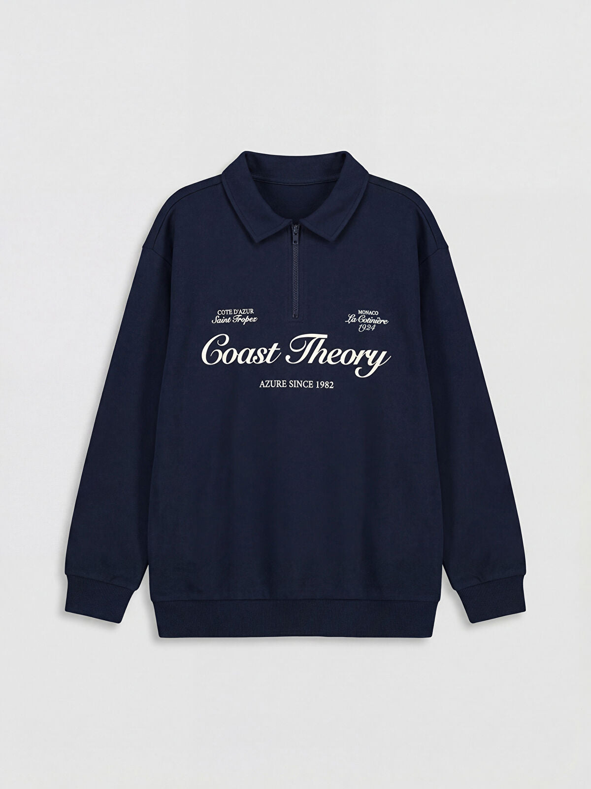 Lacivert Polo Yaka Baskılı Erkek Çocuk Sweatshirt