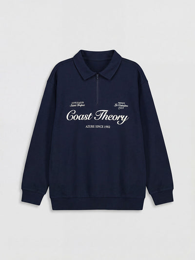 Lacivert Polo Yaka Baskılı Erkek Çocuk Sweatshirt