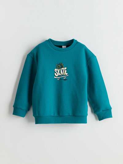 Turkuaz Bisiklet Yaka Baskılı Erkek Çocuk Sweatshirt