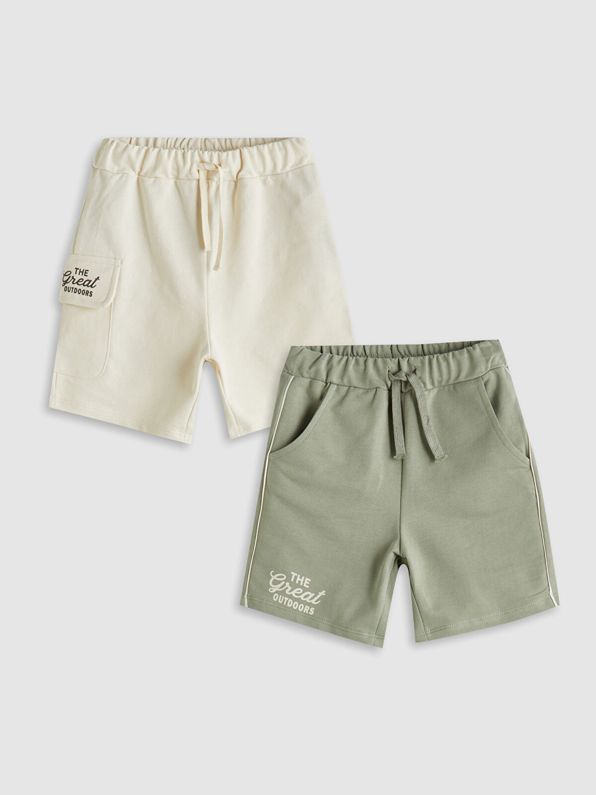 Bej Beli Lastikli Baskılı Erkek Çocuk Şort 2'li