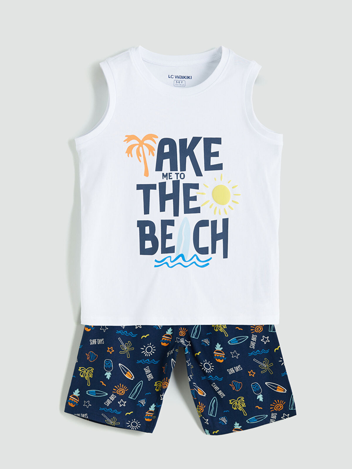 Beyaz Baskılı Erkek Çocuk Şortlu Pijama Takımı