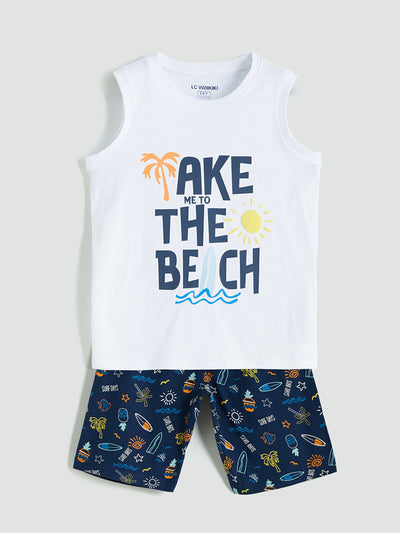 Beyaz Baskılı Erkek Çocuk Şortlu Pijama Takımı