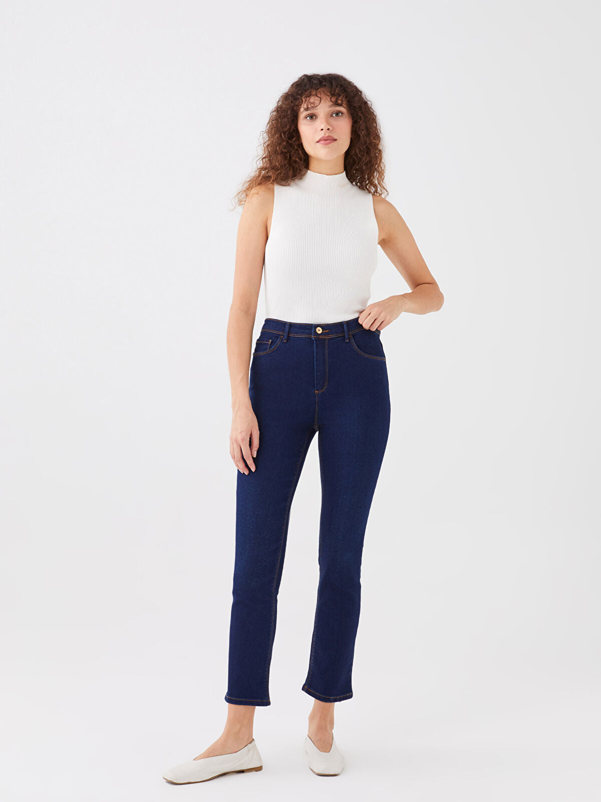 İndigo Yüksek Bel Slim Fit Kadın Jean Pantolon