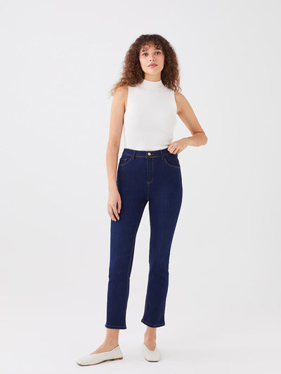 İndigo Yüksek Bel Slim Fit Kadın Jean Pantolon