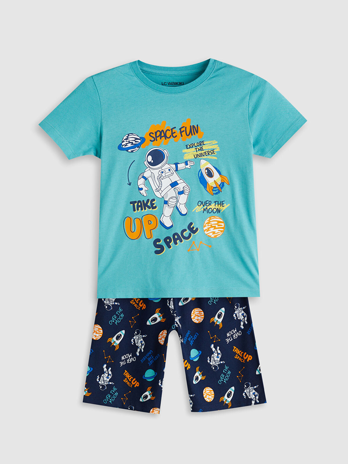 Turkuaz Baskılı Erkek Çocuk Şortlu Pijama Takımı