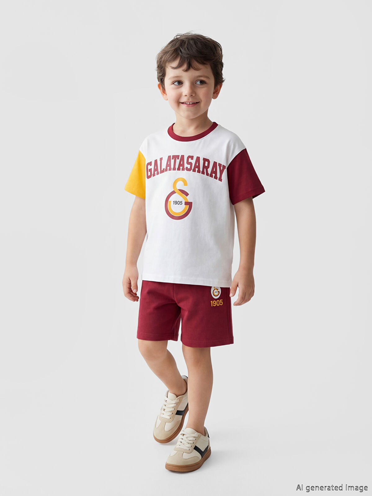 Beyaz Galatasaray Baskılı Erkek Çocuk Tişört ve Şort\t