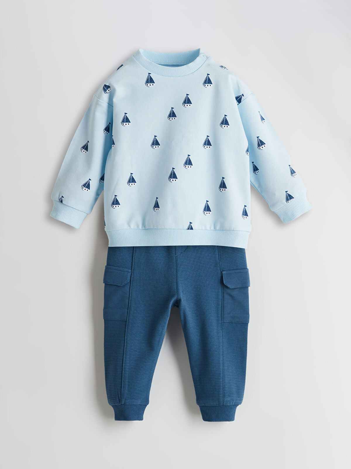 Mavi Baskılı Erkek Bebek Sweatshirt ve Eşofman Alt 2'li