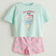 Mavi Baskılı Kız Çocuk Şortlu Pijama Takım