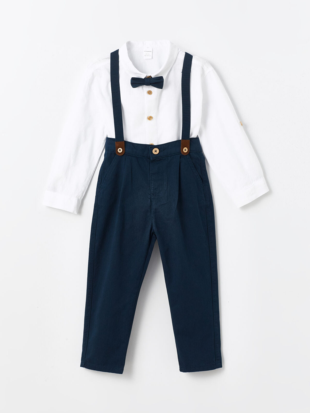 Beyaz Uzun Kollu Basic Erkek Bebek Gömlek ve Pantolon 2'li Takım