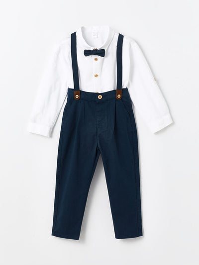 Beyaz Uzun Kollu Basic Erkek Bebek Gömlek ve Pantolon 2'li Takım