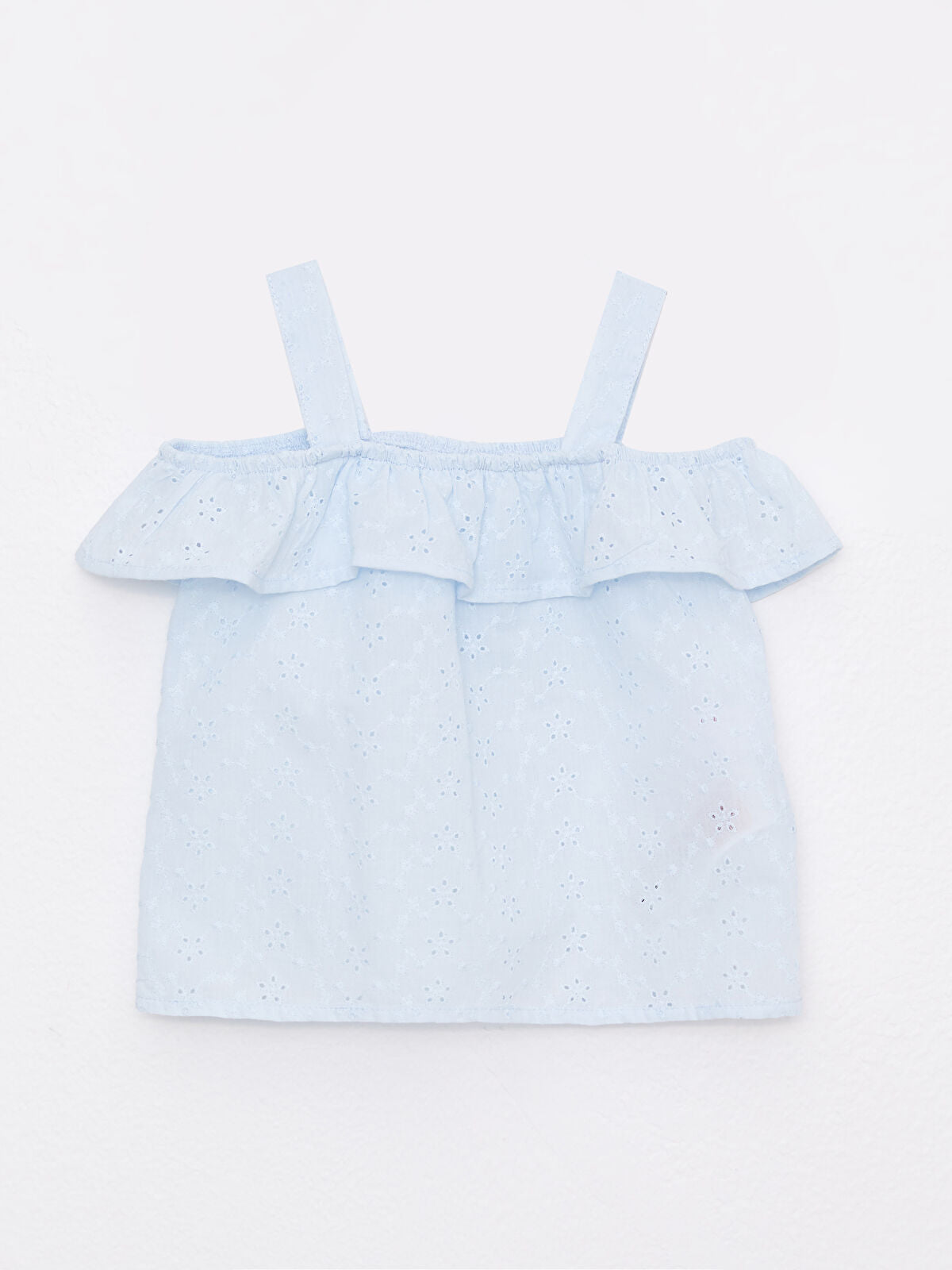 Mavi Kare Yaka Askılı Kız Bebek Poplin Bluz
