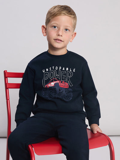 Lacivert Baskılı Erkek Çocuk Sweatshirt ve Eşofman Altı