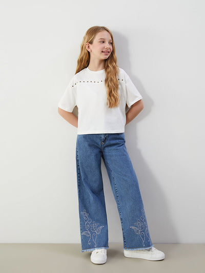 Mavi Wideleg Kız Çocuk Jean Pantolon