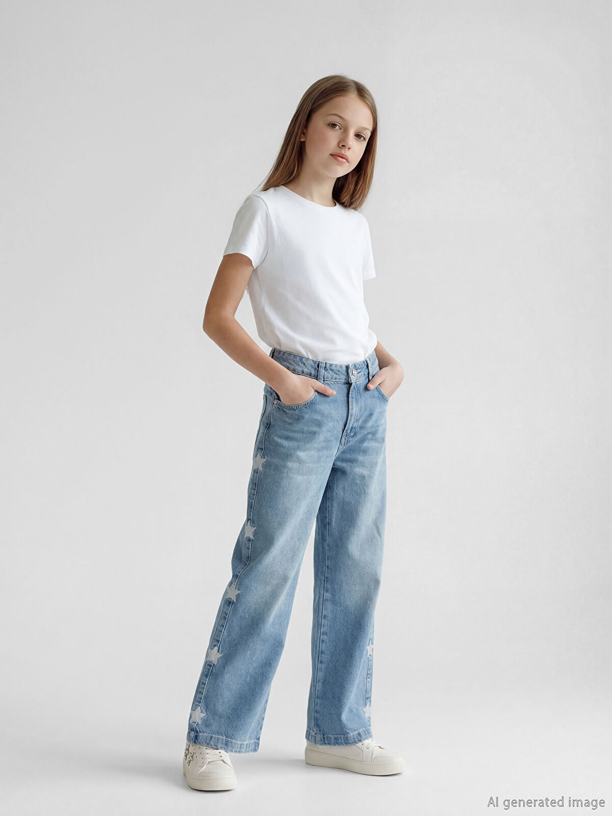 Mavi Wideleg Kız Çocuk Jean Pantolon