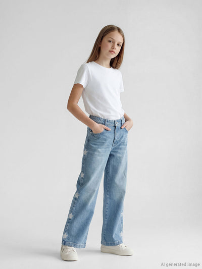 Mavi Wideleg Kız Çocuk Jean Pantolon